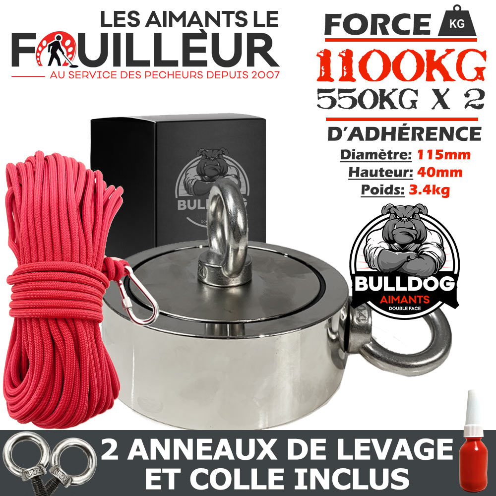 aimant bulldog 1100kg corde