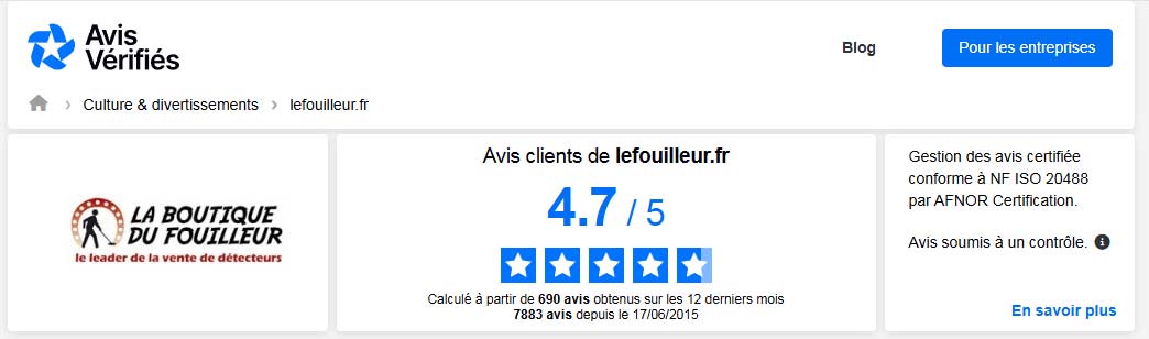 Avis client la boutique du fouilleur